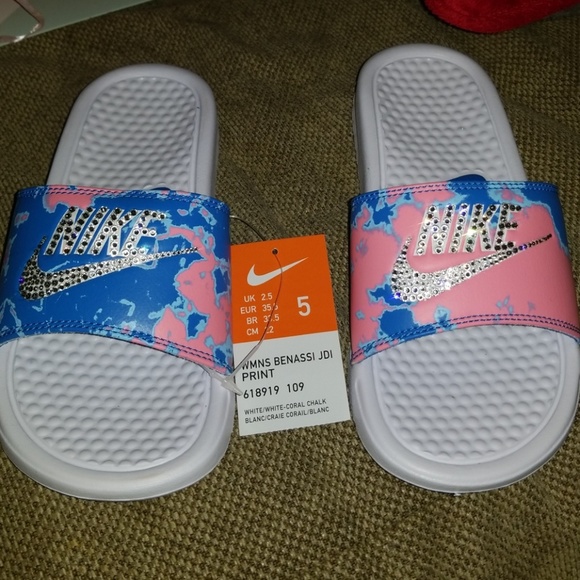 Nike Shoes - Customized Nike Slides with Swarovski Crystals